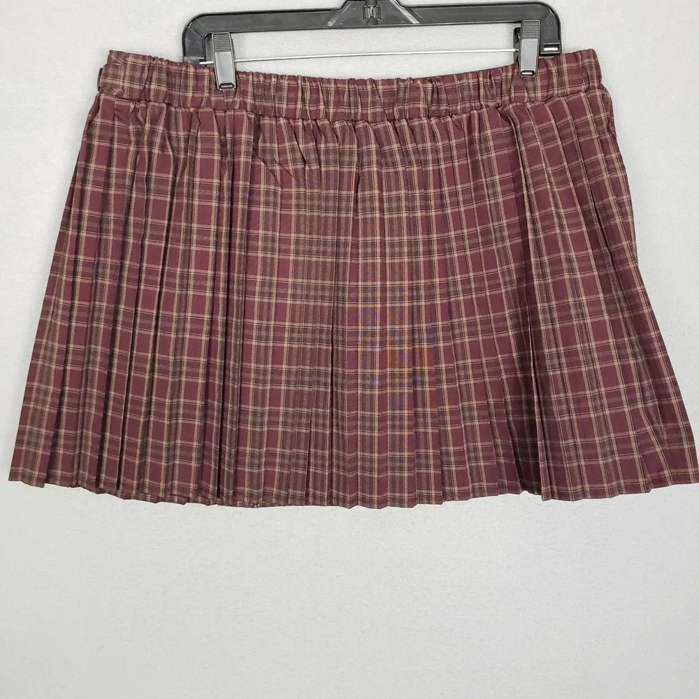 Wild Fable Pleated Mini Skirt Maroon Plaid Side Buckle Academia XXL